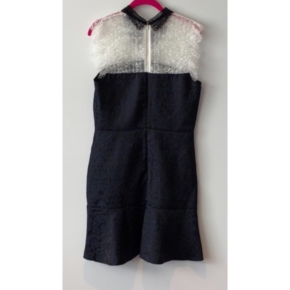 Sandro Flavia Dress Black White Eyelash Lace Flare Brocade - Picture 13 of 15